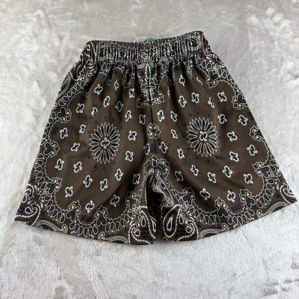 Bravest Studios Shorts Men's XS Screenprinted Paisley Two-Tone Brown MeshBrown